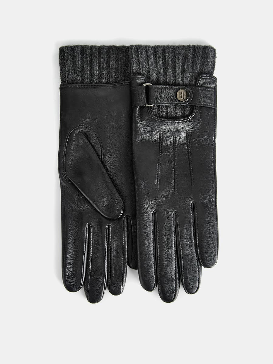 LB-0981L-RF-black-7_Н Перчатки жен.нат.кожа70%шерсть ,30% акрил р.7 черный/серый