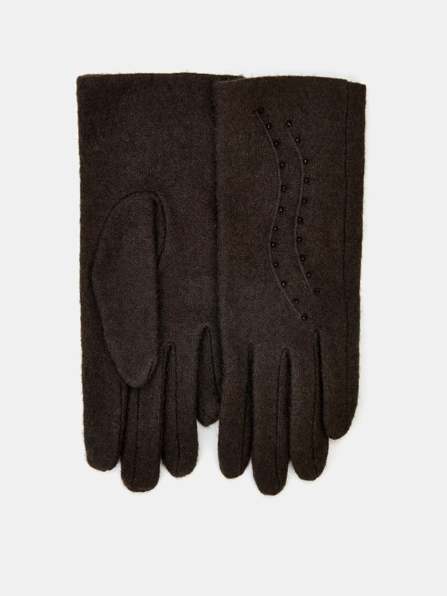 LB-PH-75-RF-d.brown-M_Н Перчатки женские трикотаж без подкладки р.M темно-коричн