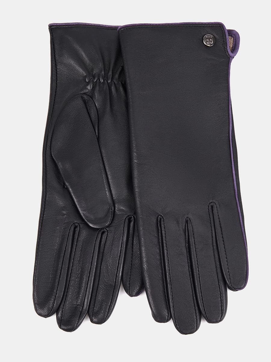 LB-0209-RF-black/d.violet Перчатки женские,натур.кожа ,черный/фиолетовый