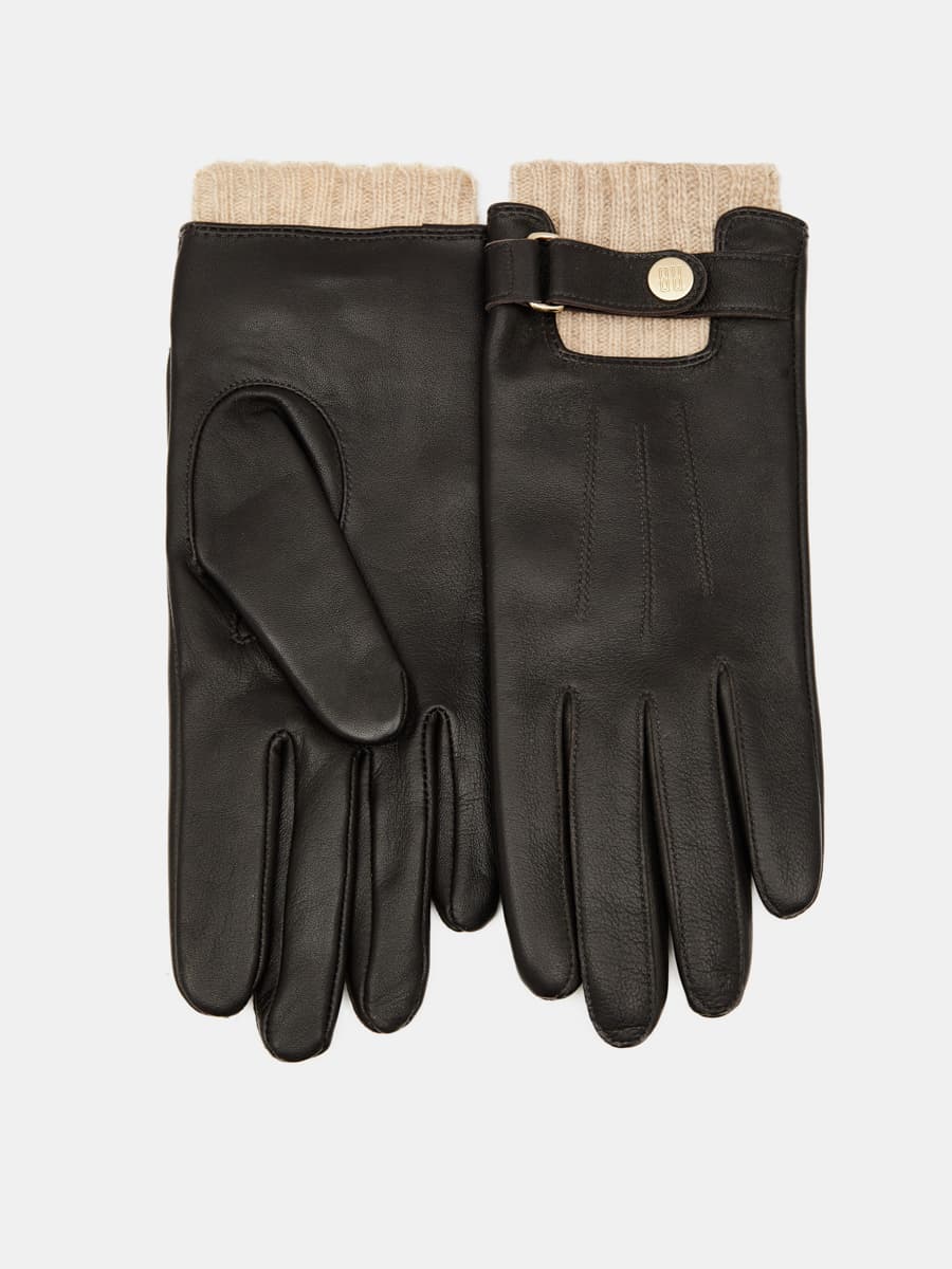 LB-0981L-RF-brown/beige-7_Н Перчатки женские нат.кожа р.7 коричневый/бежевый